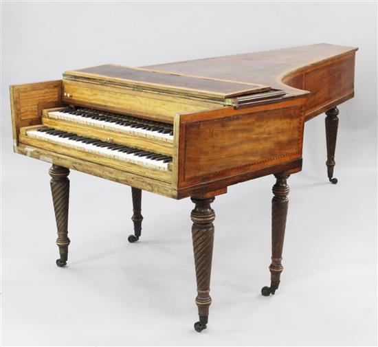 An early 19th century mahogany and satinwood banded double harpsichord, by John Broadwood, L.7ft 11in.